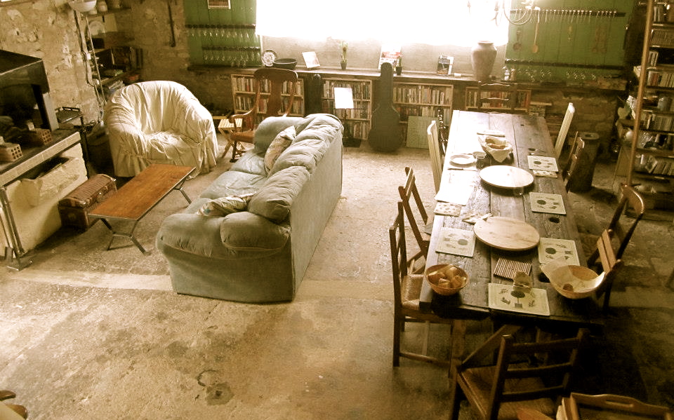 Dining room set for dinner at la Maison de Rafah in Burgundy, France.