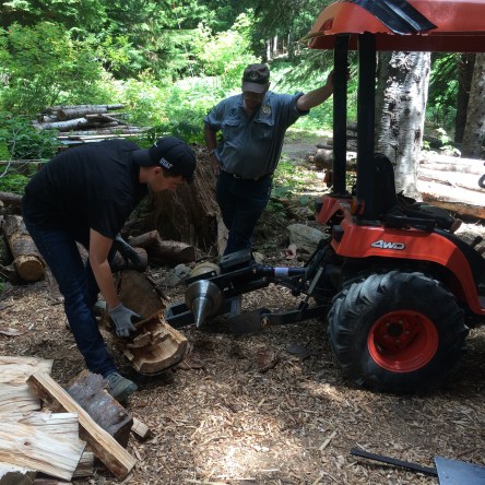 Timmy splits wood with the neighbors!