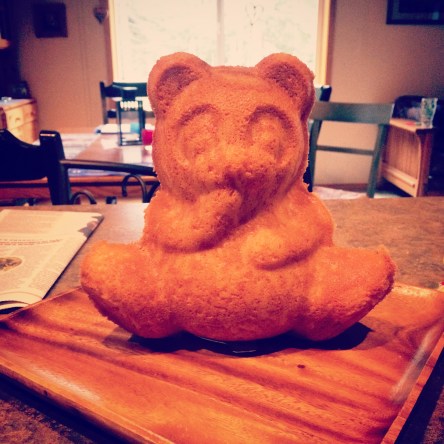 My birthday bear cake, waiting for frosting.