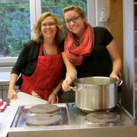 Maugenhard baking with Ceramics Teacher and Dorm Mom